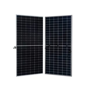 JA Solar 590W Monocrystalline Bifacial Double Glass Solar Panel for efficient home solar power systems and installations. High-performance JA Solar PV module.