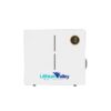 Front-facing view of a 48V 5kWh wall-mounted 100Ah lithium ion battery for solar in sleek grey LiFePO₄ casing