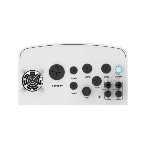 Bottom view of Deye 6kW Off Grid Inverter showing all electrical and communication ports